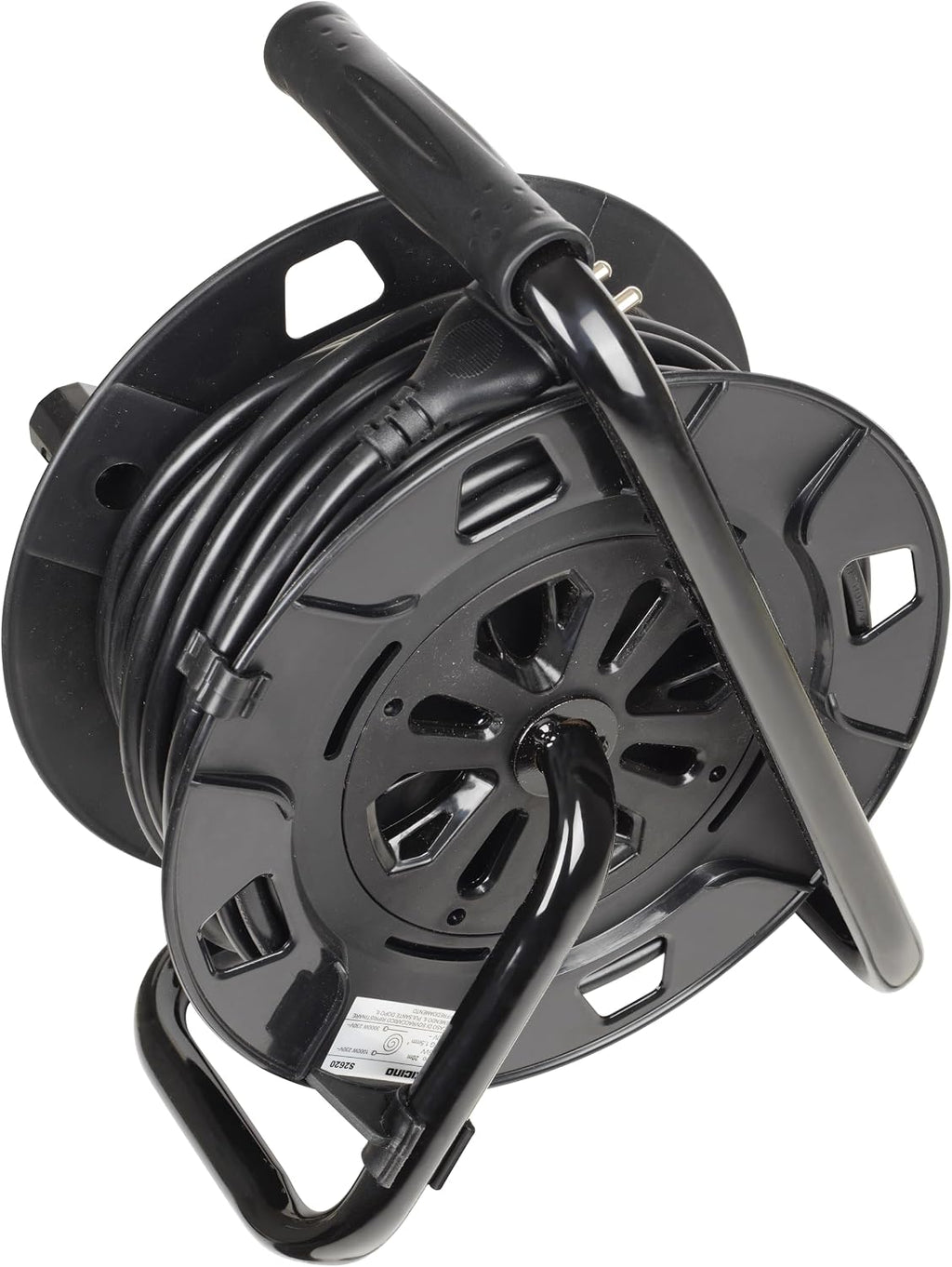 BTICINO Cable Reel S2620, Electric Extension 20 Metres, 4 Schuko Sockets, Double Pole, Large 16 A Plug, Thermal Switch, Ergonomic Handle, Cable Holder and Cable Reel, Full Black
