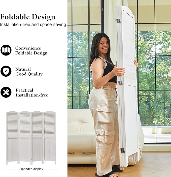 Room Dividers, 5.75Ft Individual Privacy Screens Foldable Wooden Louver & MDF
