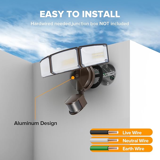 LUTEC 72W 7500LM LED Security Lights Motion Sensor Light Outdoor, 5000K Daylight