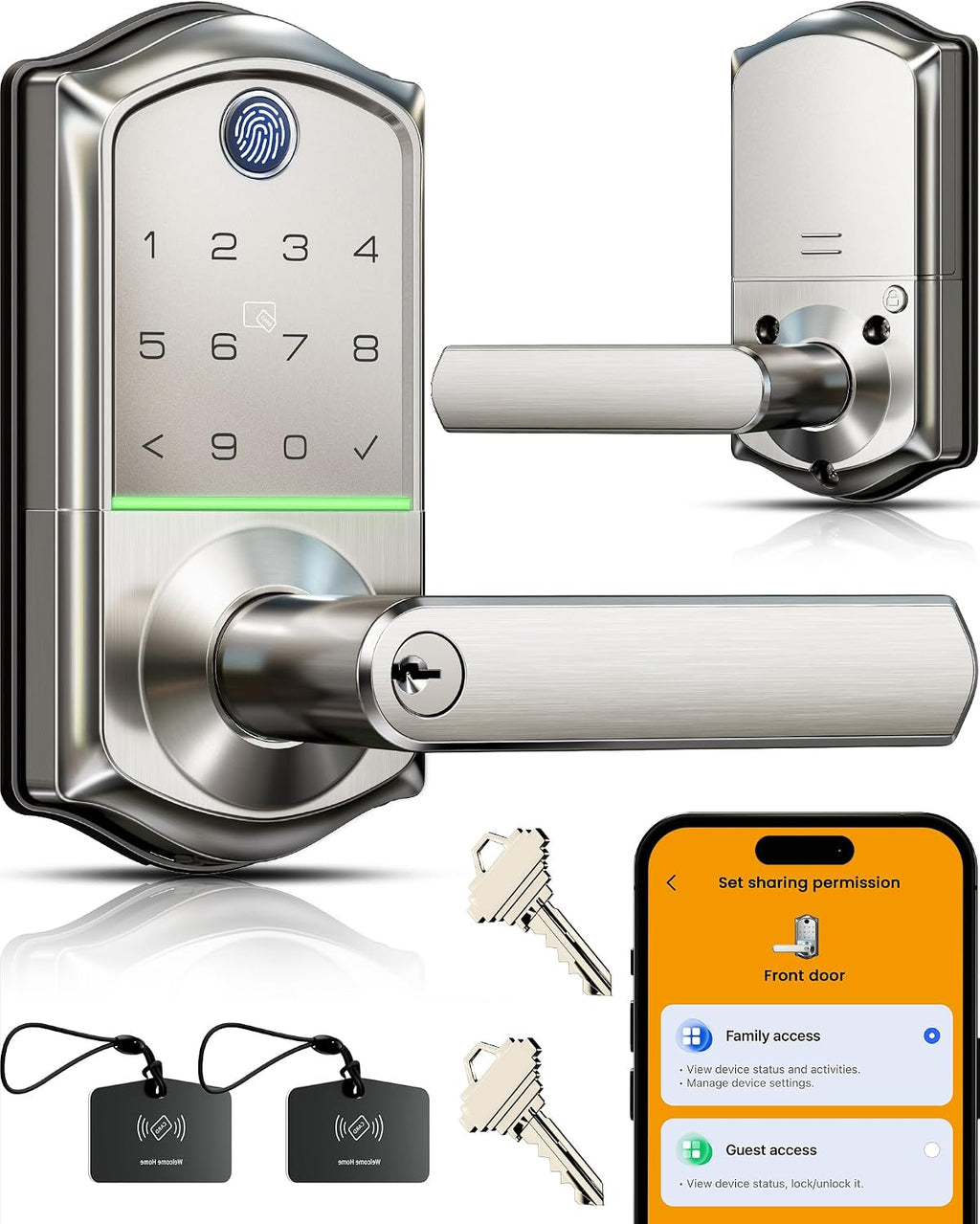 Veise VE019 Smart Lever Lock, Keypad Door Knob with Handle, Satin Nickel