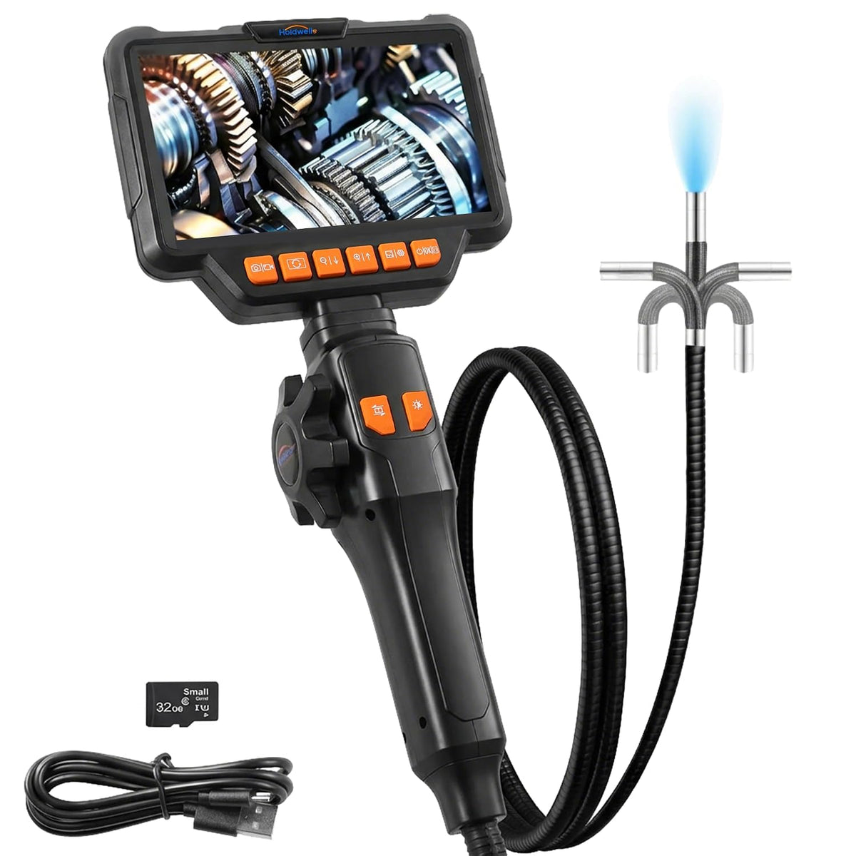 Articulating Borescope Camera, 6.2mm Borescope Endoscope with 5" IPS Screen, 1080P HD, 4.9FT Gooseneck Cable, IP67 Waterproof Snake Cameras with 8 Lights for Automotive, Plumbing