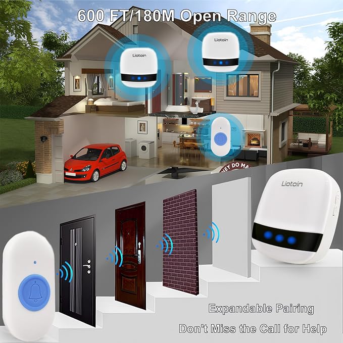 LIOTOIN Caregiver Pager Wireless Call Button Call Bell Call Light Alert Button