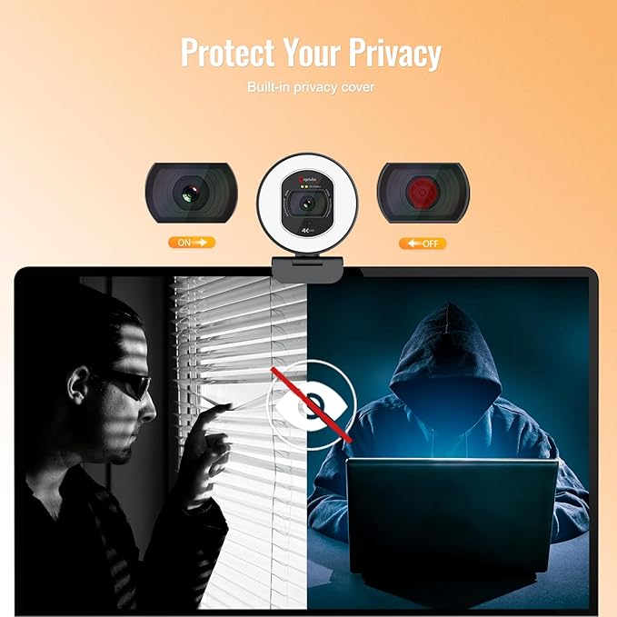 Angetube 4K Webcam with Light for PC: UHD 4K, TOF Auto Focus, Dual AI