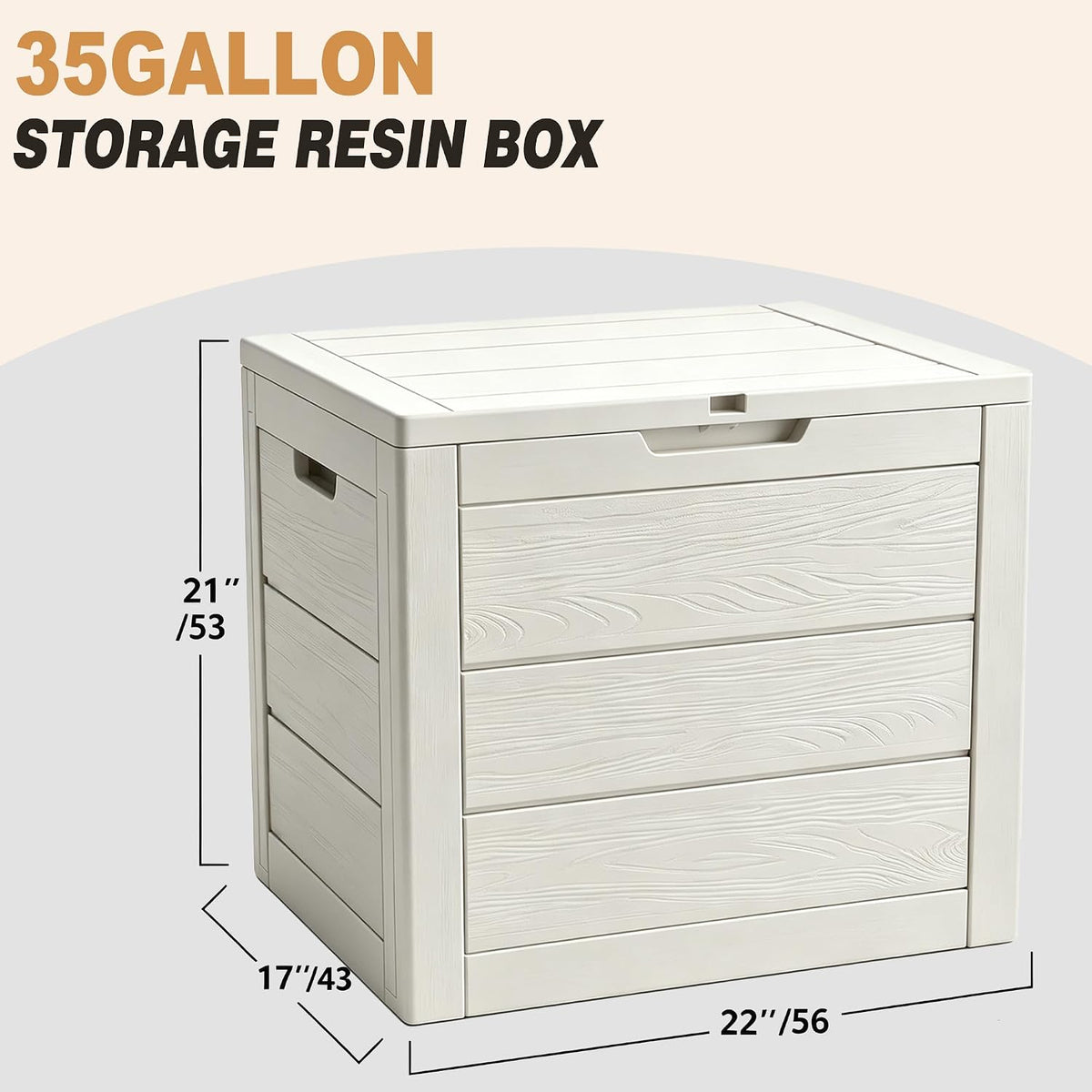 35 gallon deck box, waterproof outdoor storage box shown in use