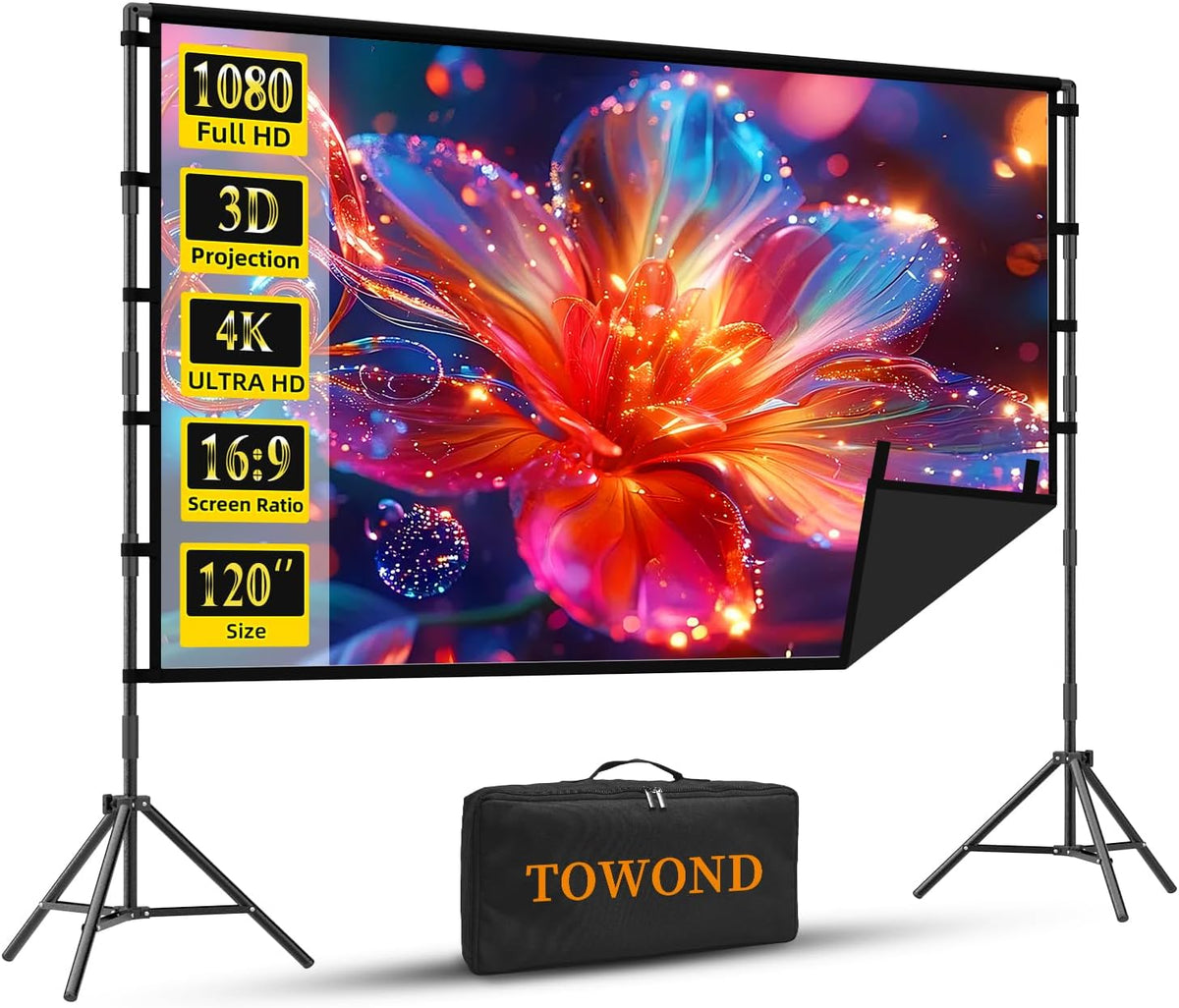 Outdoor Projector Screen with Stand, TOWOND 120 inch Portable Projector Screen