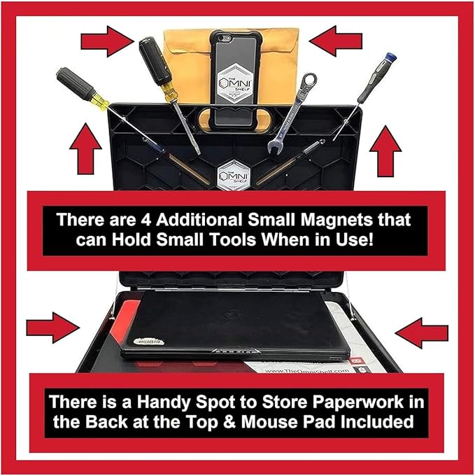 The OmniShelf Magnetic Portable Workstation + Toolbox, Computer & Laptop Stand (3 Count)