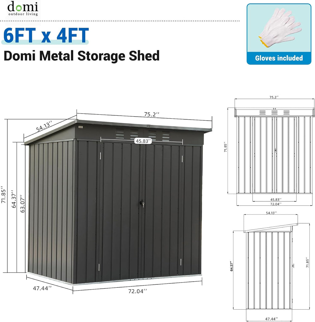 Domi Outdoor Storage Shed 6x4 FT,Metal Outside Sheds&Outdoor Storage Galvanized Steel,Tool Shed with Lockable Double Door for Patio,Backyard,Garden,Lawn