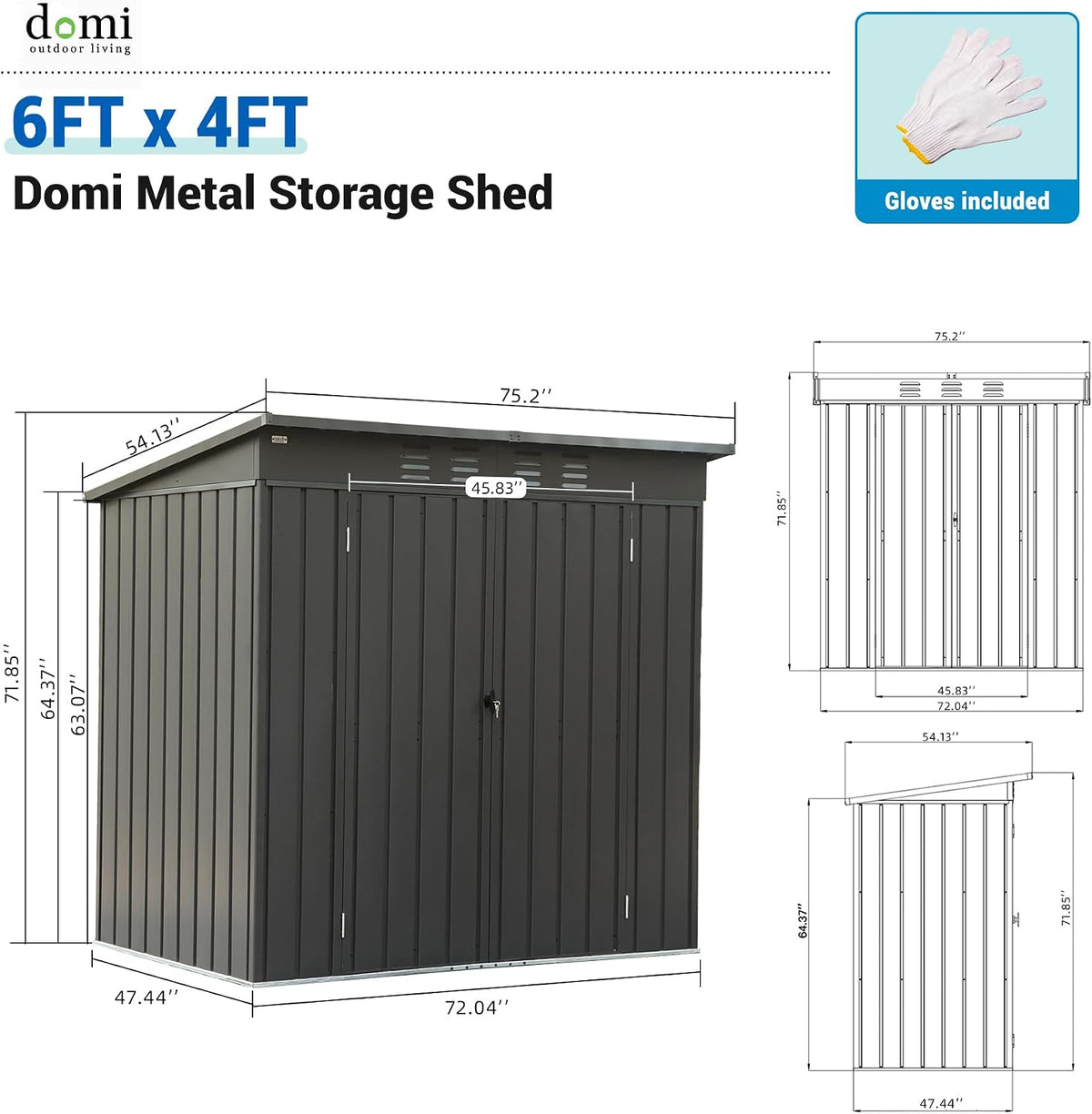 Domi Outdoor Storage Shed 6x4 FT,Metal Outside Sheds&Outdoor Storage Galvanized Steel,Tool Shed with Lockable Double Door for Patio,Backyard,Garden,Lawn