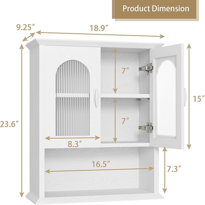 CJL Bathroom Wall Cabinet with Fluted Door, 18.9'' x 23.6'' Medicine Cabinet