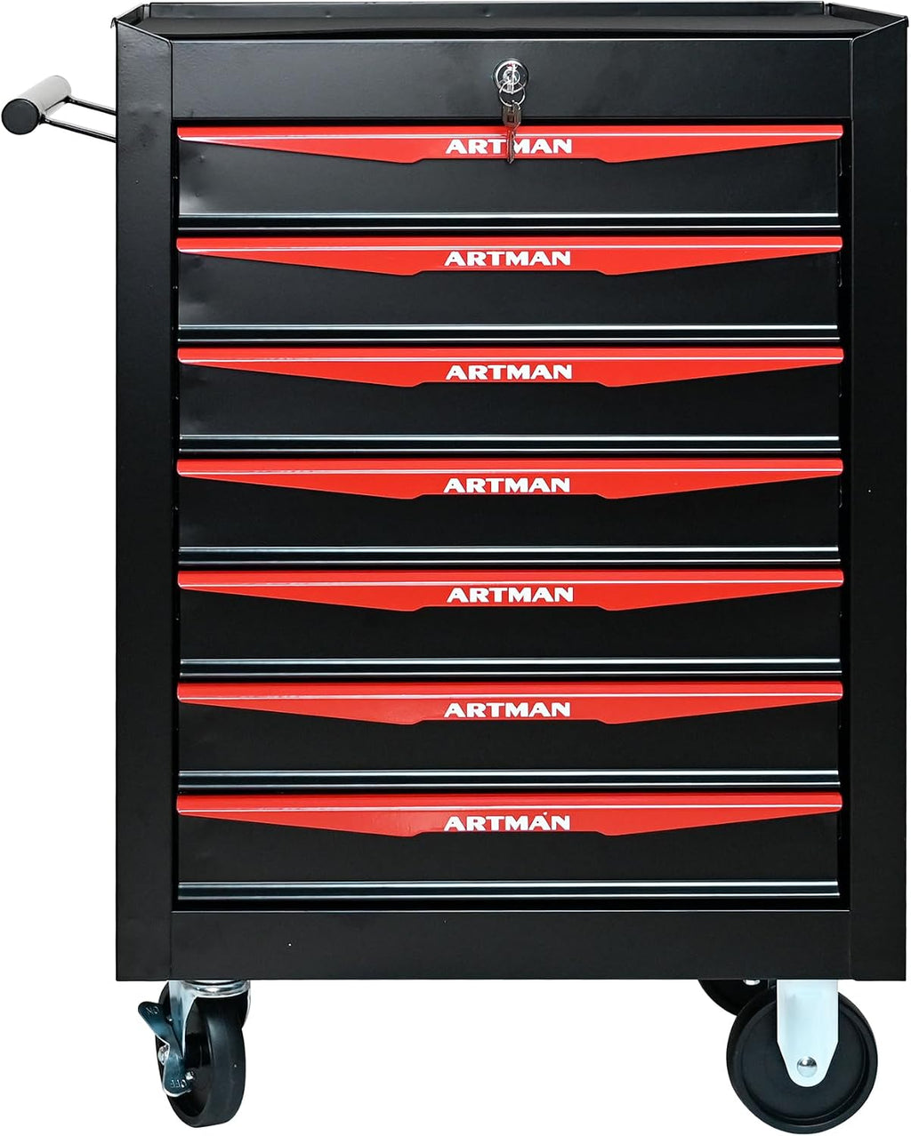 Heavy Duty 7-Drawer Rolling Tool Chest, Key Lock Tool Storage Cabinet with Lockable Casters & Drawer Liners, Mobile Tool Organizer Cart for Garage Workshop Warehouse Repair Shop (Black)