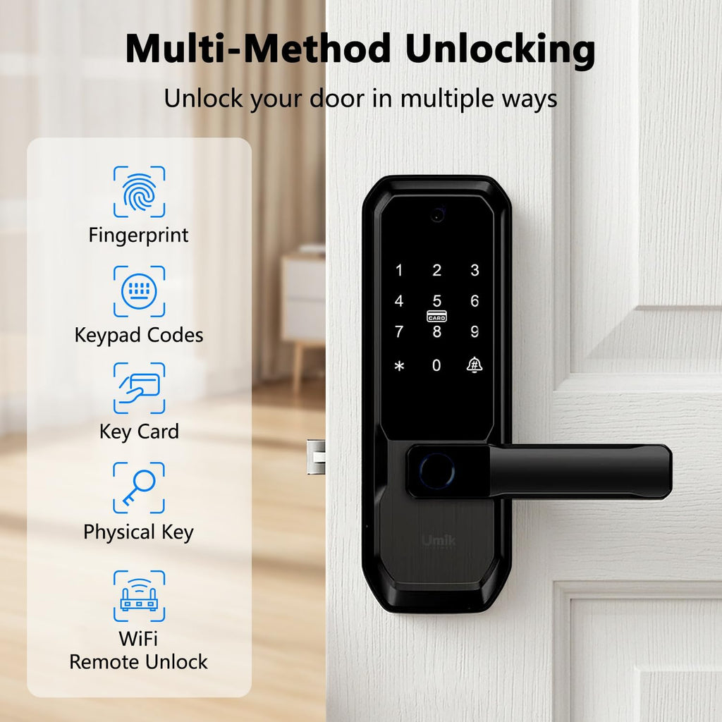 umiksmart wifi smart door lock with camera, fingerprint, side view