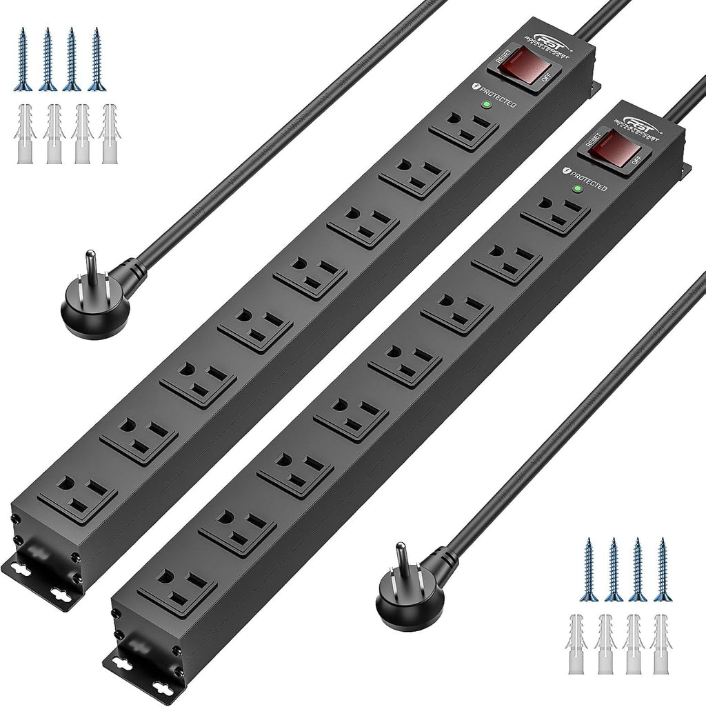 CRST 2 Pack 8 Outlet Metal Heavy Duty Power Strip