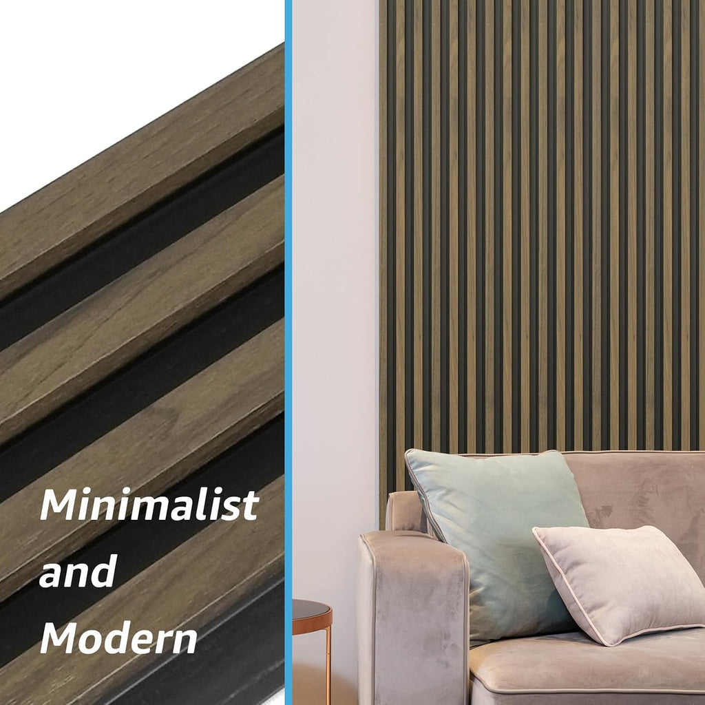 Art3d 96 x 6 Inch 3D Fluted Wood Textured Slat Wall Panel, 8-Pack, Ebony