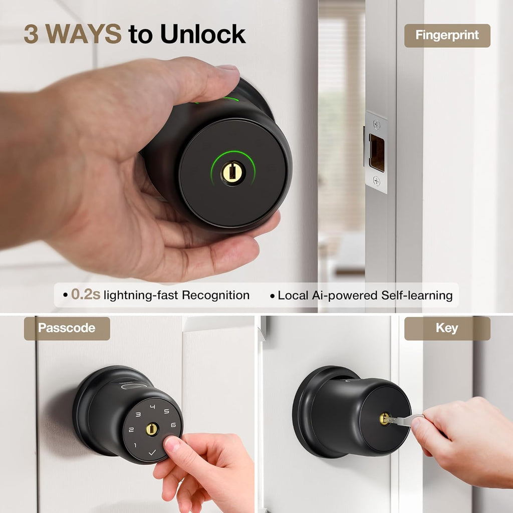 thorbolt g1 fingerprint door knob lock with keypad, close-up detail