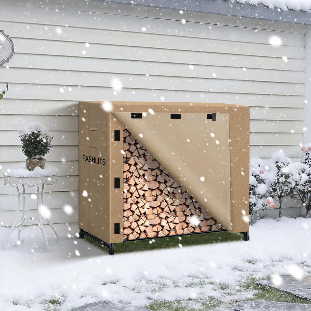 4ft firewood rack cover, waterproof heavy duty 600d on a desk or shelf