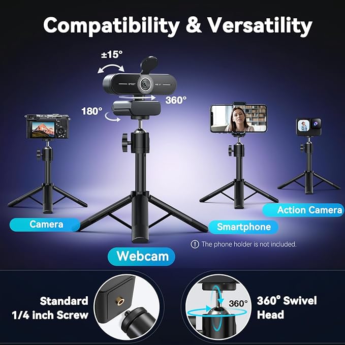EMEET C60E 4K Webcam with Tripod, Streaming Camera with PDAF Autofocus