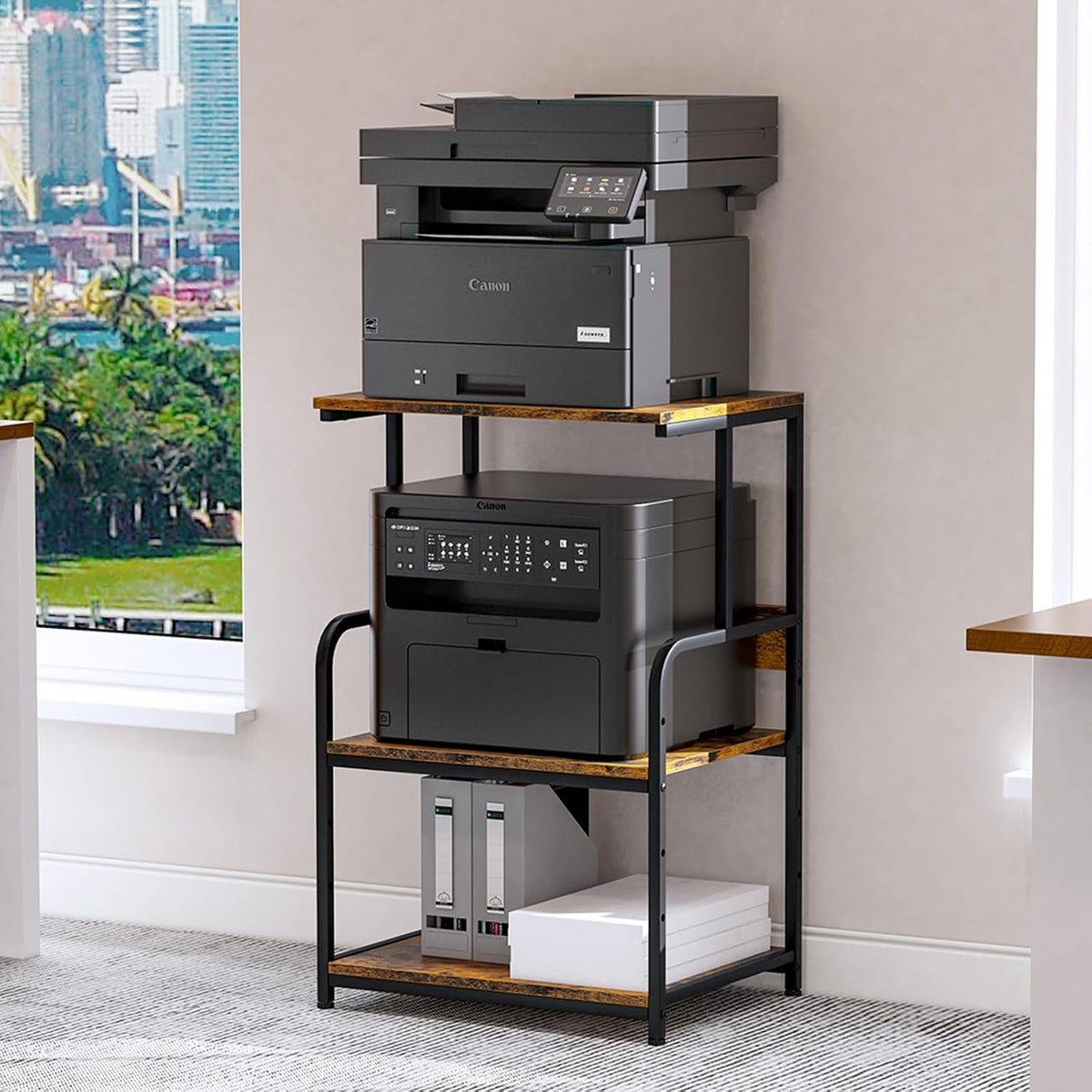 Arbuxzuy Printer Stand with Storage Shelf, 3 Tier Printer Cart with Wheels
