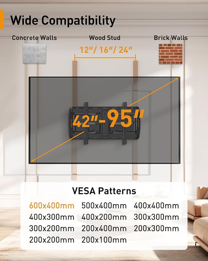Perlegear Full Motion Sliding TV Wall Mount
