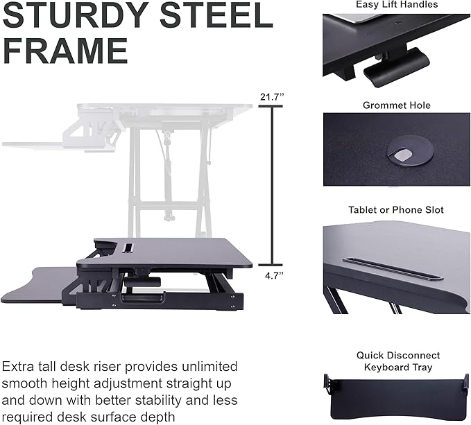 Rocelco 43" Height Adjustable Standing Desk Converter