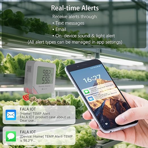 FALA IOT WiFi Temperature & Humidity Monitor, No Subscription 24/7 Remote Temp