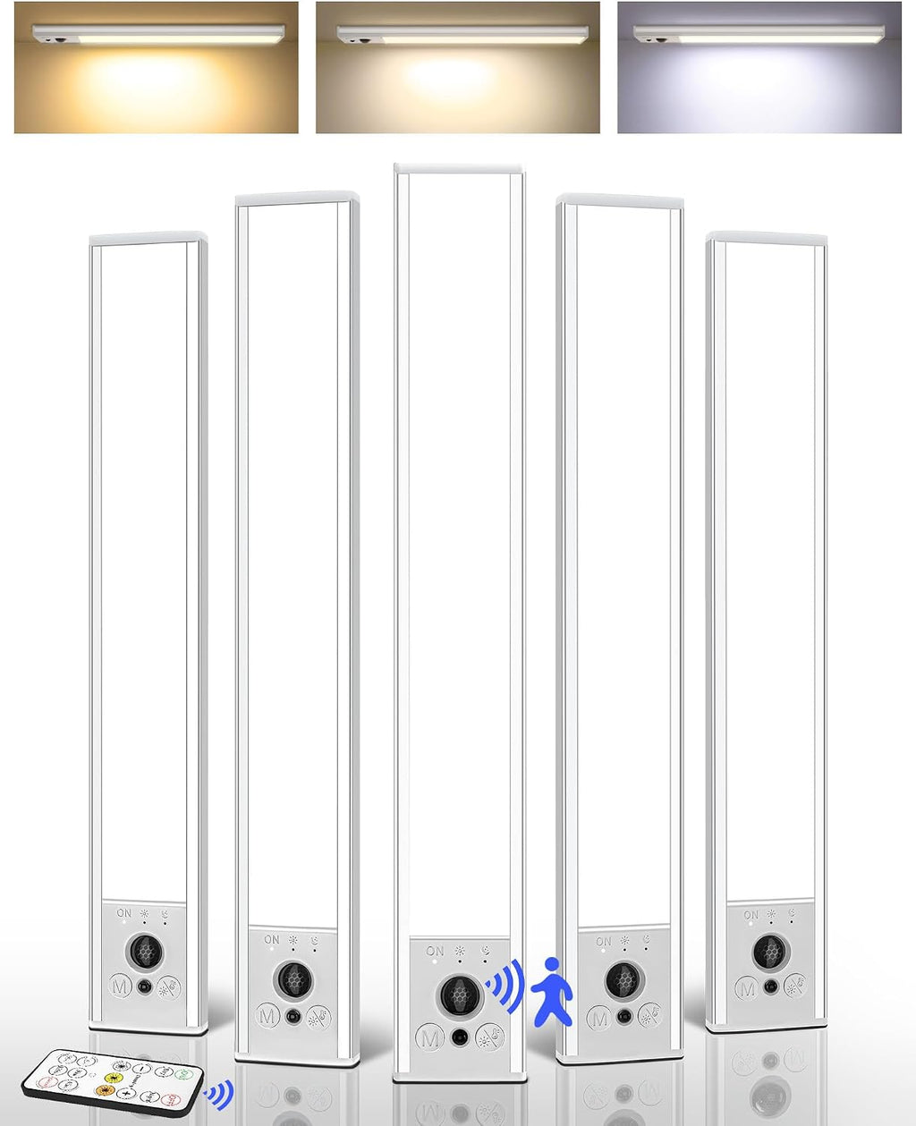 EZVALO 5 Pack Under Cabinet Lighting, 3200mAh Rechargeable Motion Sensor Light