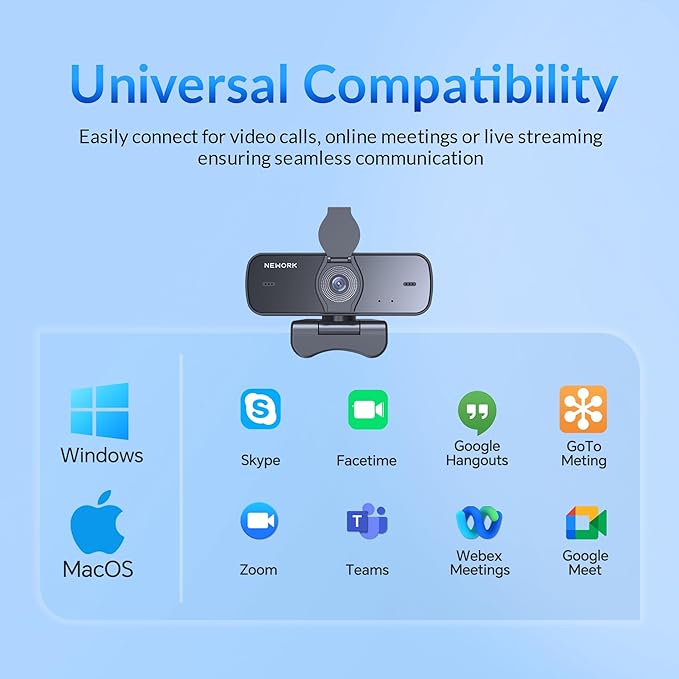 NEWORK 4K Webcam for PC, Ultra 4K HD, 2 Noise Reduction Mics, Auto Focus &