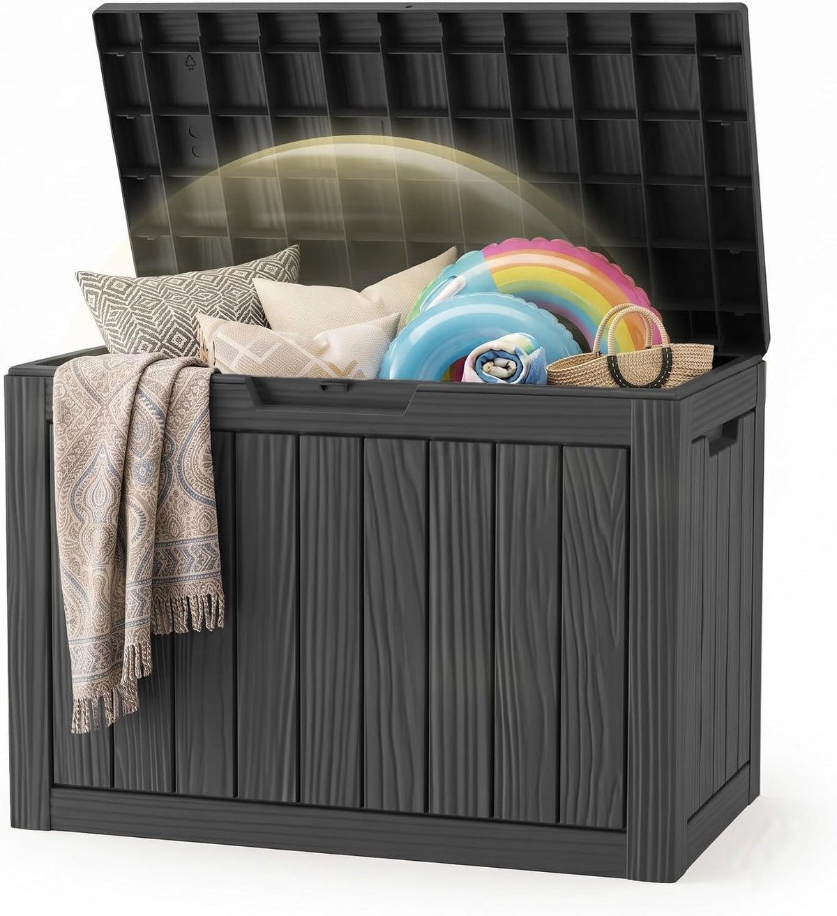 DRATO 60Gal Weatherproof Resin Deck Box, Black Lockable Outdoor Storage Bin