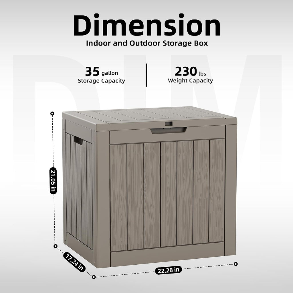 patiozen 35 gallon deck box outdoor, weatherproof resin shown in use