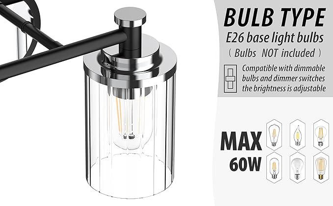 PHIXART Bathroom Lighting Fixtures Black and Chrome Bathroom Vanity Light