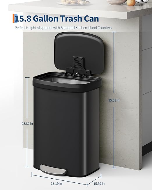Garvee 16 gal / 60 L Metal Trash Can