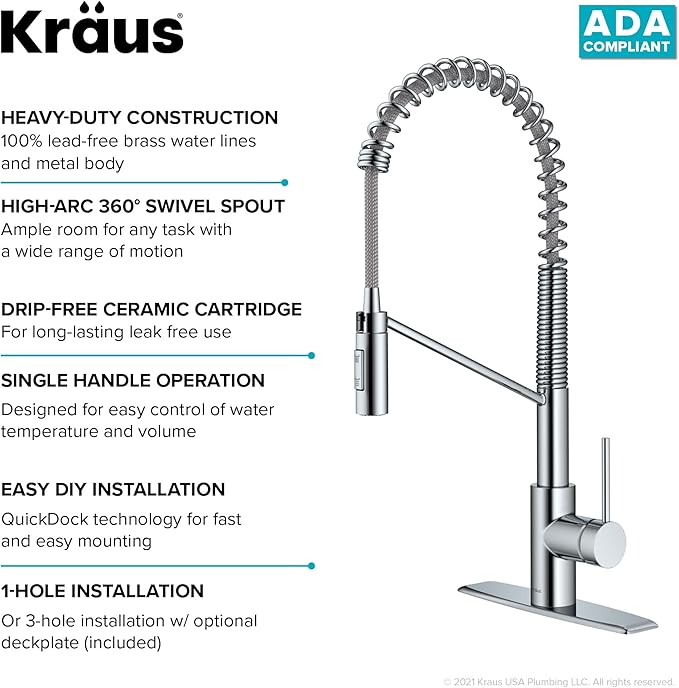 KRAUS Oletto Commercial Style Single Handle Pull Down Kitchen Faucet