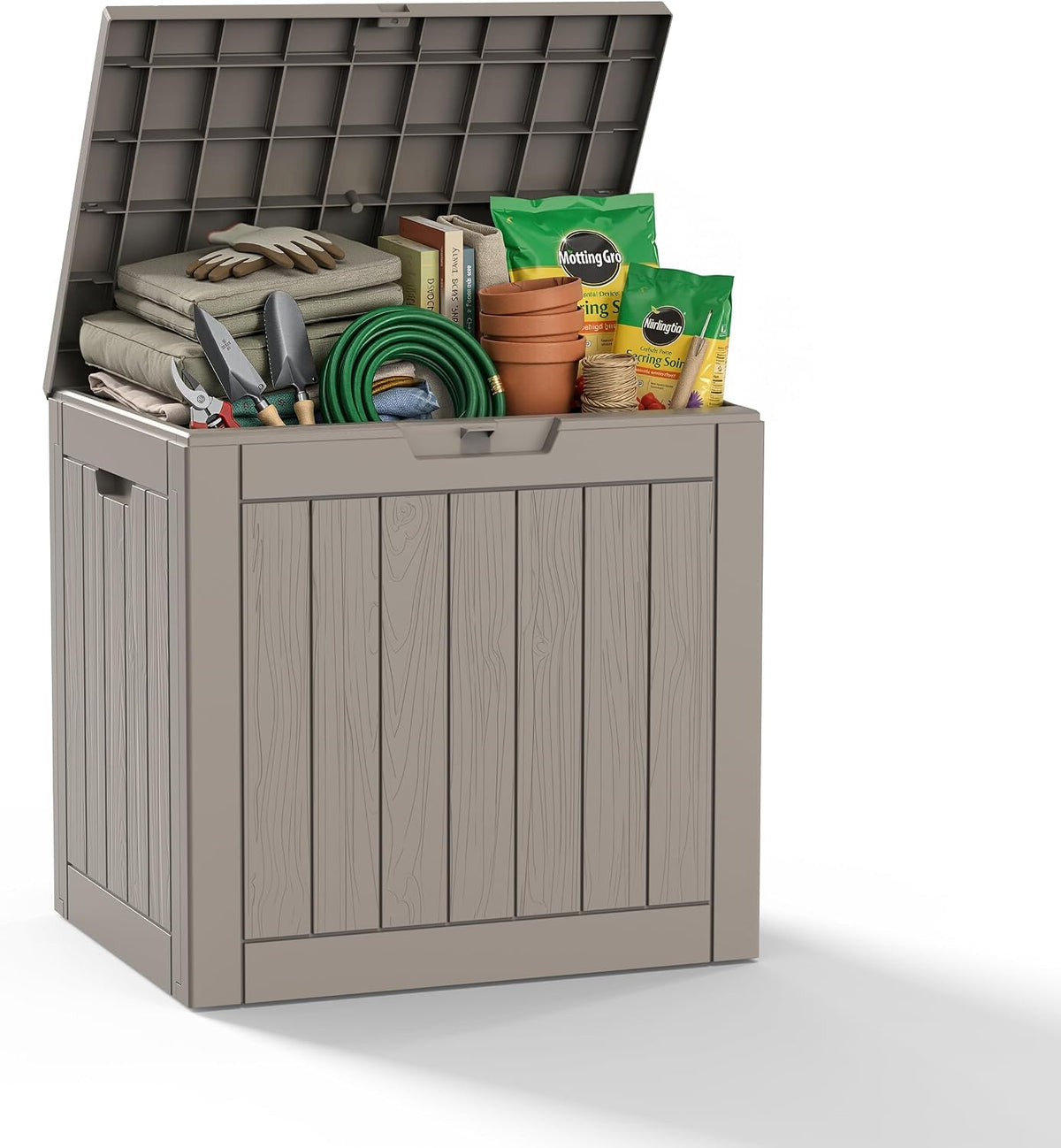 DRATO 35 Gallon Outdoor Storage Box Waterproof Lockable Small Deck Box Grey