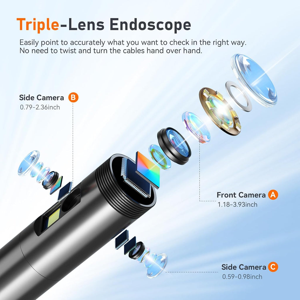 Triple Lens 5" IPS Borescope Inspection Camera, Ginocaco 1080P Digital Video