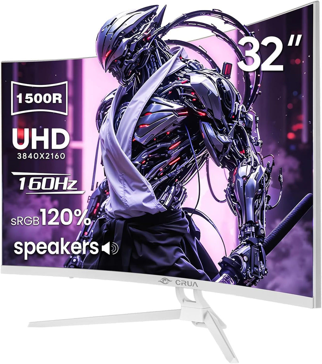 CRUA 32" Curved Gaming Monitor, 144Hz/160Hz 4K UHD 1500R VA Screen, Supports