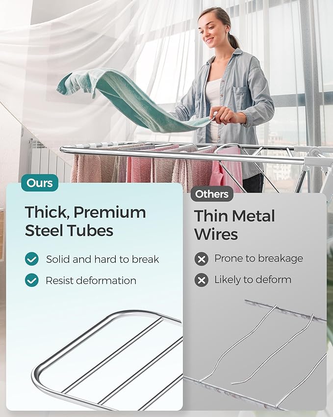 SONGMICS Clothes Drying Rack, Foldable 2-Level Laundry Drying Rack,