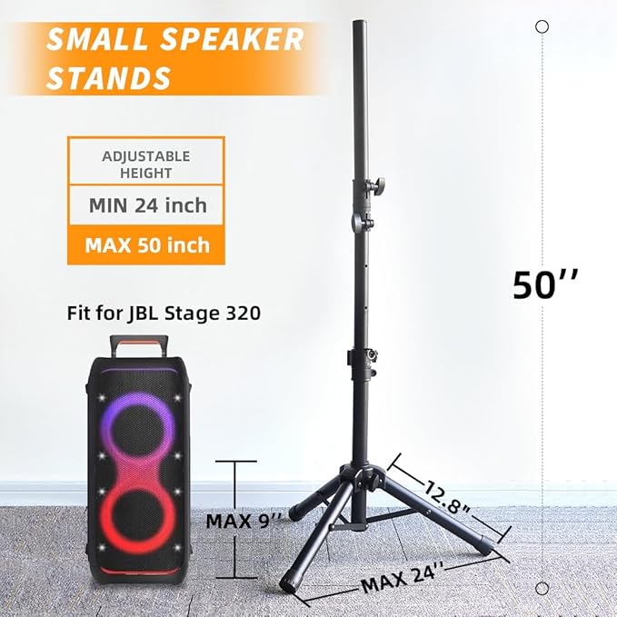 Small Speaker Stands 2 Pack, 24-50 Inch Height Adjustable Speaker Tripod Stand