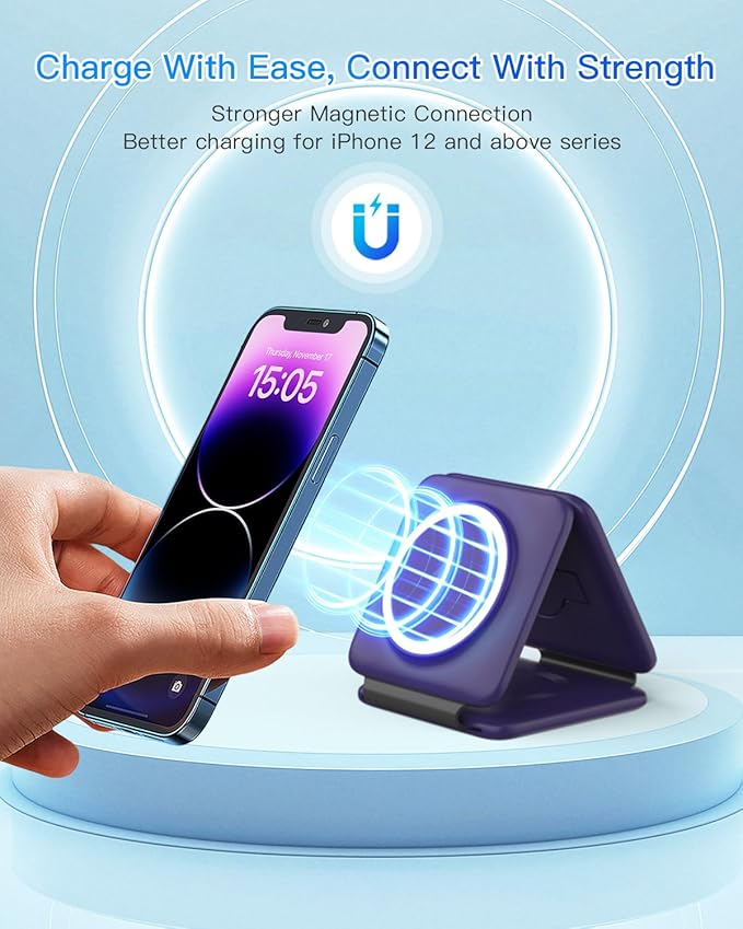 Iseyyox Charging Station for Mag Safe Apple - 3 in 1 Magnetic Foldable Wireless