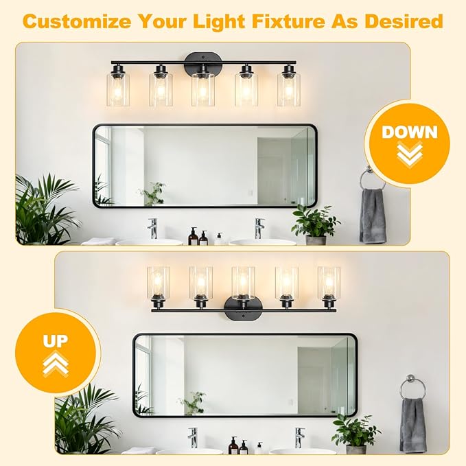 Unicozin 5 Light Bathroom Light Fixtures, 33.5 Inch Vanity Lights