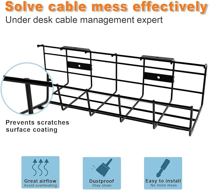 Under Desk Cable Management- 4 Pack Cord Organizer. Metal Wire Cable Management