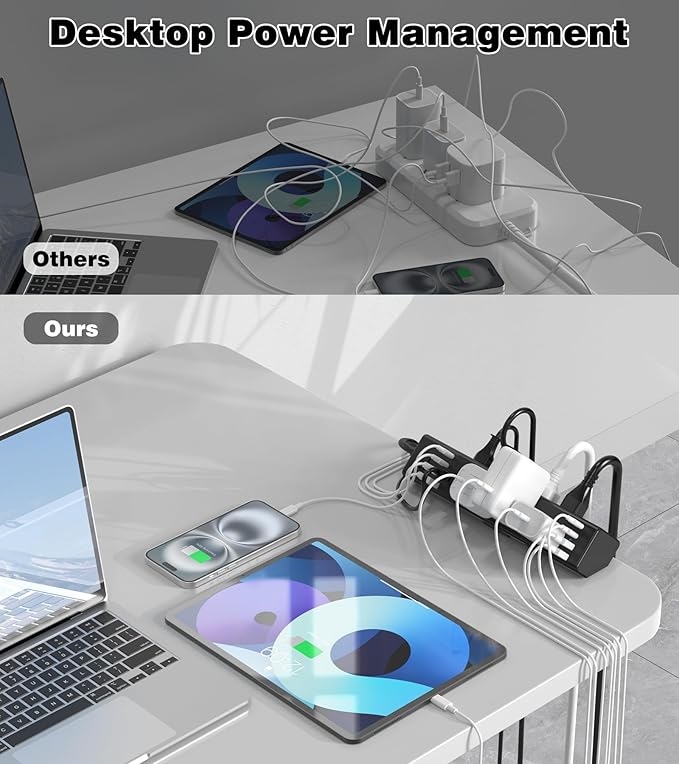 Desk Clamp Power Strip, 40W Total Fast Charging Station, Desk Edge Mount Power