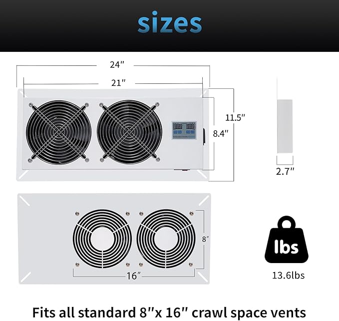 Pewoaoa 720 CFM Crawlspace Vent Fan,
