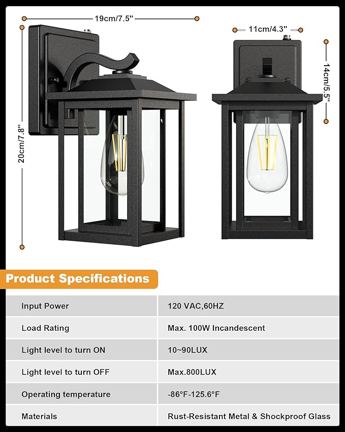 LTBLIGHT Dusk to Dawn Outdoor Lighting, Modern Black Waterproof Exterior Wall