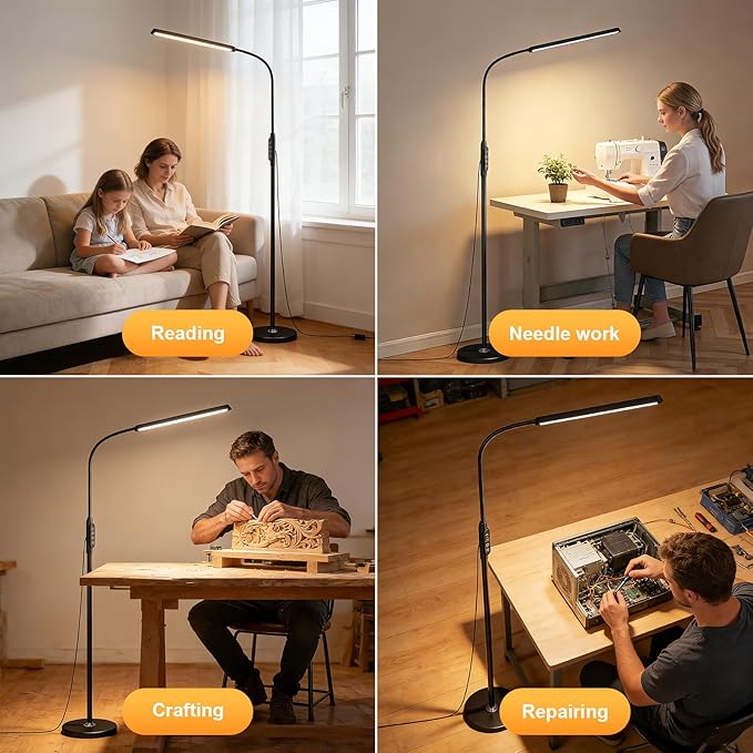 dujunlinghang Bright LED Eye-Protecting Reading Floor Lamps Touch and Remote
