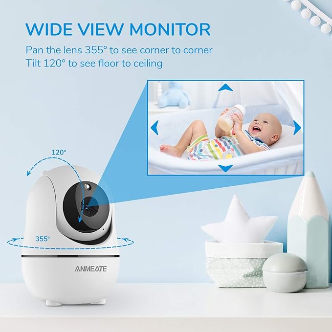 ANMEATE Baby Monitor with Remote Pan-Tilt-Zoom Camera, Large Display Video Baby