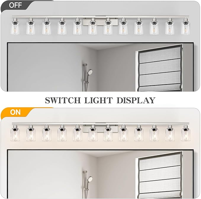DIKAIDA Brushed Nickel Bathroom Vanity Light, 12 Light Brushed Nickel Bathroom
