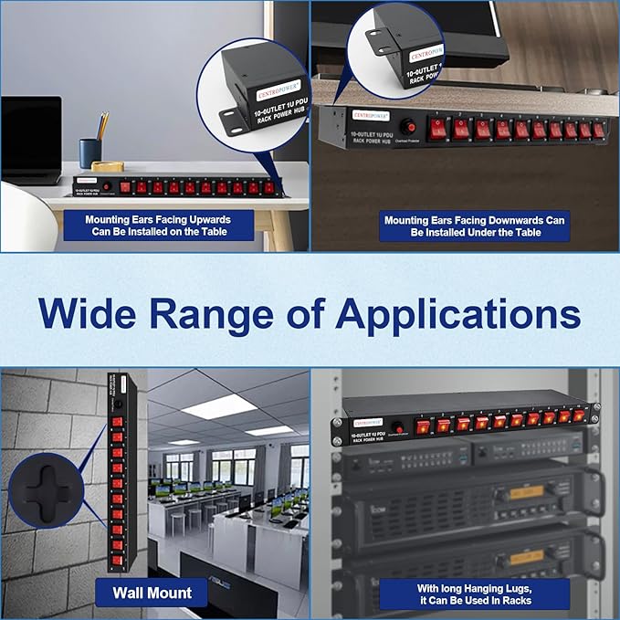 1U PDU Horizontal Rackmount Power Strip