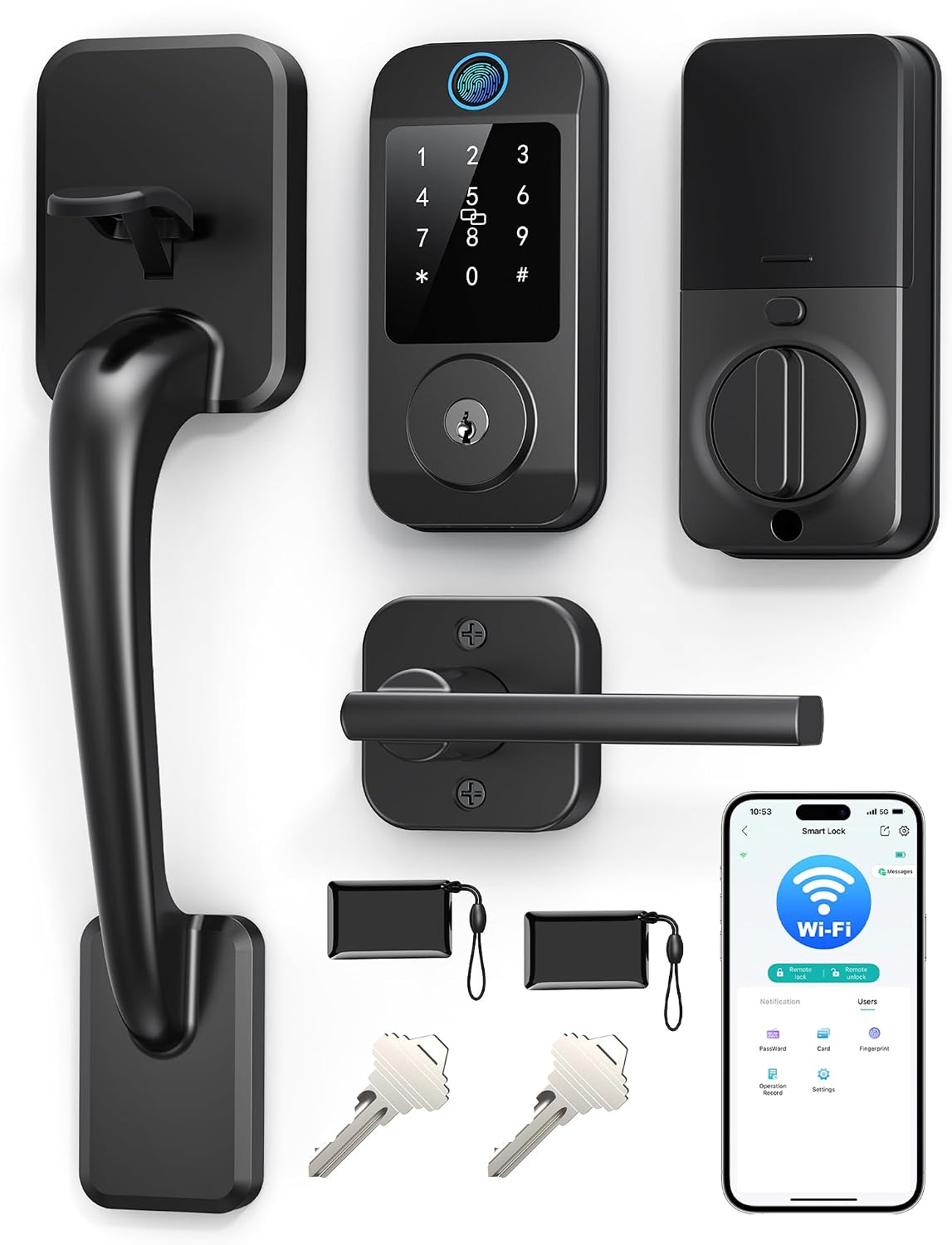 Wi-Fi Smart Front Door Lock Set, Keyless Entry Deadbolt Handle