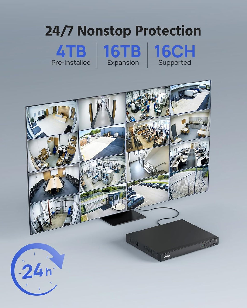 ANNKE 16 Channel Security Camera System 4K PoE, Two-Way Audio, 4TB HDD