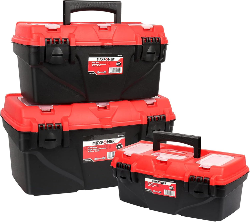 MAXPOWER 3-Piece Tool Box Set 13" 15" 17" Portable Tool Storage Organizer