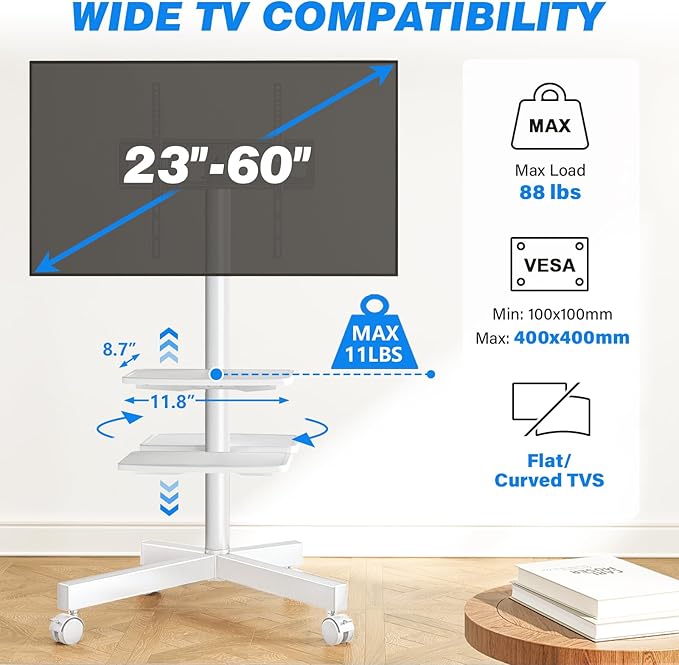 Rfiver Mobile TV Stand for 23-60 Inch LCD LED Flat/Curved Panel Screen TVs up